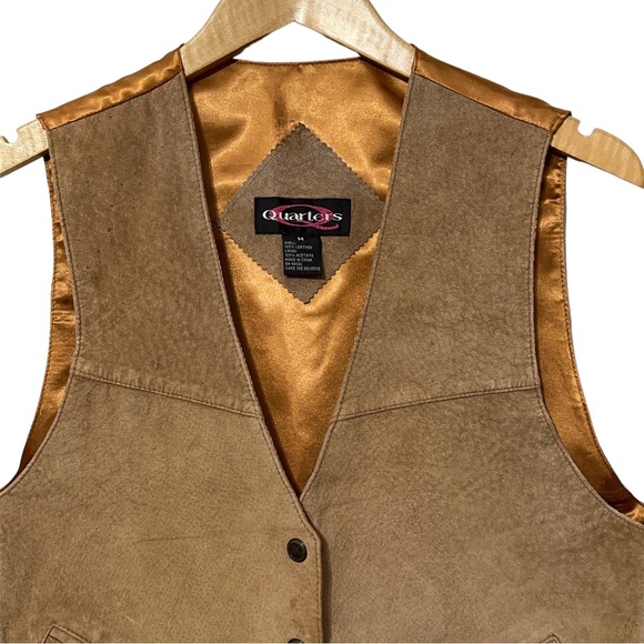 Quarters Womens Vintage Leather Western Snap Front Vest - Picture 4 of 5